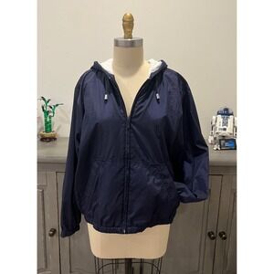 Eddie Bauer Women's Large Hooded Jacket Navy Blue Lined Lightweight Outdoor Wear